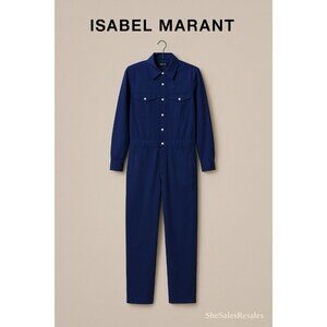 Isabel Marant Indigo Lyocell Utility Jumpsuit Size 38 Button Front Belt Loops